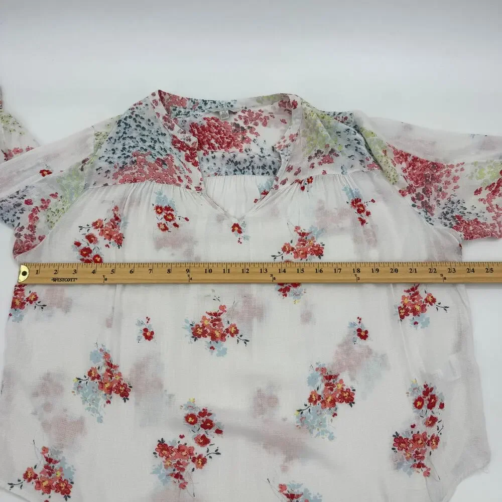 LUCKY BRAND Womens Floral Semi Sheer Shirt Size L Long Sleeve Boho Festival Top